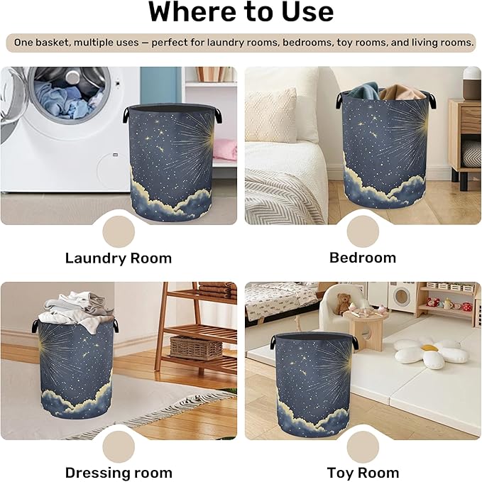Sun Cloud Gothic Laundry Basket with Handles - Extra Large Foldable Hamper for Bathroom/Laundry/Bedroom/Dorm, Washable Fabric Storage Bin