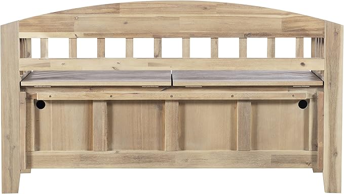 Linon Frankie Natural Wood Washed Storage Bench