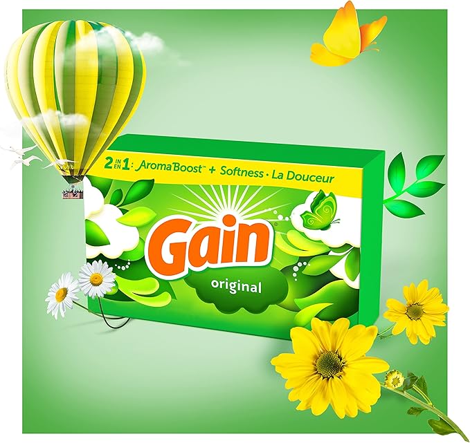 Gain Dryer Sheets Fabric Softener, Original Scent | 240 Count | Pack of 2