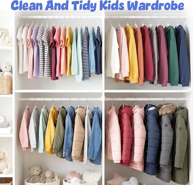 HOUSE DAY 13.5 Inch Kids Hangers 30 Pack - Premium ABS Plastic Clothes Hangers for Kids, Children, Preteens - Space Saving Thin Profile, Strong & Durable Hangers with 360° Swivel Hook - White