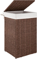 OIAHOMY Laundry Hamper with Lid, 17.2 Gal (65L) Wicker Hamper with Removable Liner Bag, Handwoven Clothes Basket with Handles, Foldable Paper Rope Basket for Laundry Room, Bedroom-Brown