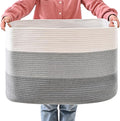 Extra Large Blanket Basket Living Room, Rectangle Storage Basket, Large Woven Baskets for Storage, Cotton Rope Basket for Toys, Clothes, Gradient Grey - 25”x16”x16” (105L)