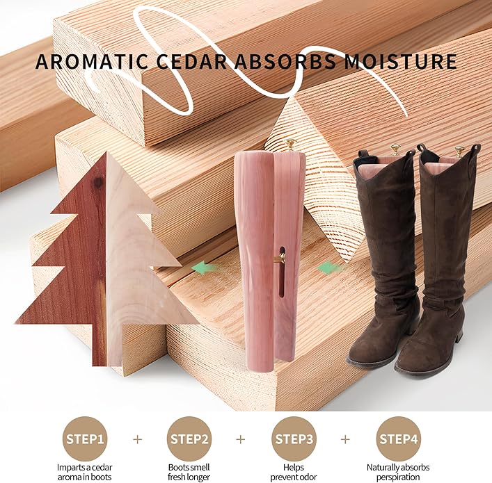 Cedar Boot Tree for Tall & Cowboy Boots, Adjustable Boot Stretcher Calf, 100% Natural Cedar, Reduce Creases Sagging