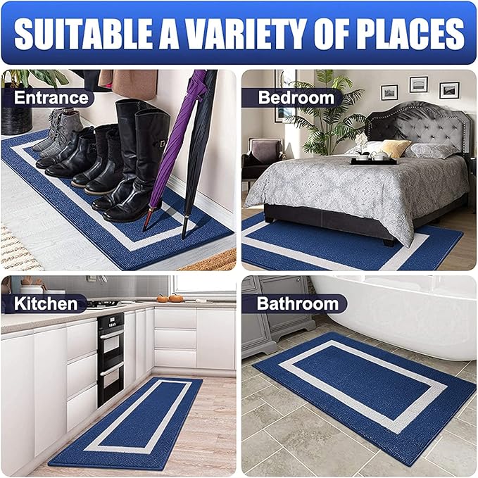 OLANLY Indoor Door Mat, 59x20, Non-Slip Absorbent Resist Dirt Entrance Mat, Washable Low-Profile Inside Entry Doormats for Entryway, Navy