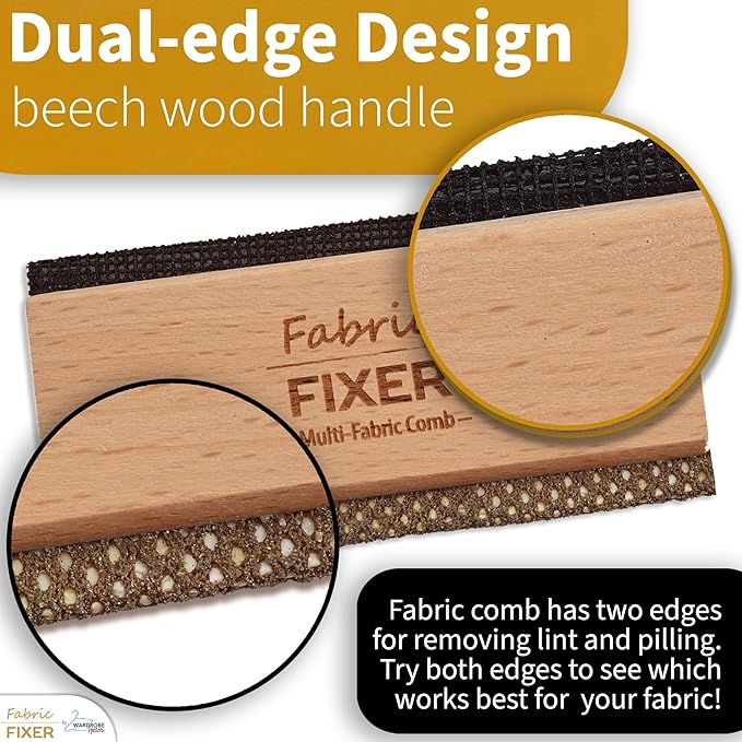 Cashmere and Multi-Fabric Sweater Comb Combo (Cedar Wood Handle Double Edge Design) Manual Fabric Defuzzer Wool Lint Shaver Comb Scraper for Clothing Pills, Furniture, Sheets and Fabrics