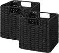 StorageWorks 9 inch Wicker Storage Cubes, Handwoven Wicker Baskets for Storage, Square Cube Basket, Foldable Paper Rope Basket for Organizing, Black, 2 Pack