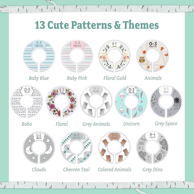Baby Nest Designs 20 Baby Hangers with 7 Closet Dividers for Nursery Velvet Clothes Hangers Unisex Newborn Essentials Baby Size Organizer for Infant Clothing to 24 Months