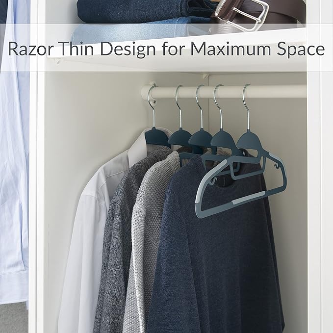 Simplify 40 Pack Ultimate Hanger | S-Shape Collar Saver | Ultra-Thin | Non-Slip | Accessory Bar | Belts | Scarves | Ties | Tank Top | Closet Organization | Dark Grey