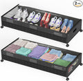 oylik Large Under Bed Storage with Wheels, Metal Under Bed Storage Containers with Clear Lid, Handle, Rolling Under Bed Shoe Storage Drawers, Under Bed Storage Bins for Clothes Shoes Books, 2 Pack