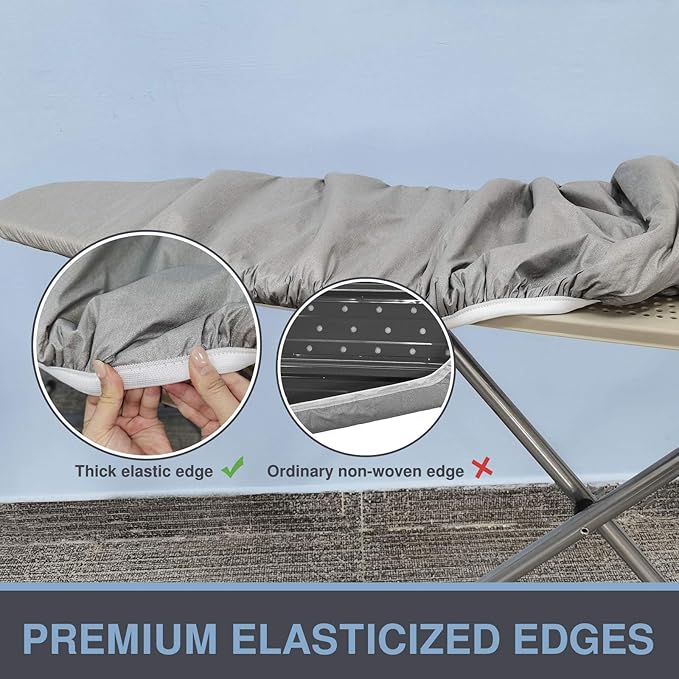 Ironing Board Cover and Pad, Standard Size 15x54, Thick Padding, Elastic Edge, Silicone Coated, Resist Scorching, Adjustable Fastener, Heavy Duty Padded Iron Board Covers (Grey)