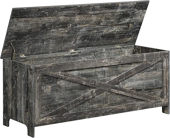47.2" Toy Chest, Sturdy Entryway Storage Chest with Safety Hinges, Retro Toy Box, Wooden Look Accent Furniture for Living Room, Bedroom, Vintage Gray SCRP48801