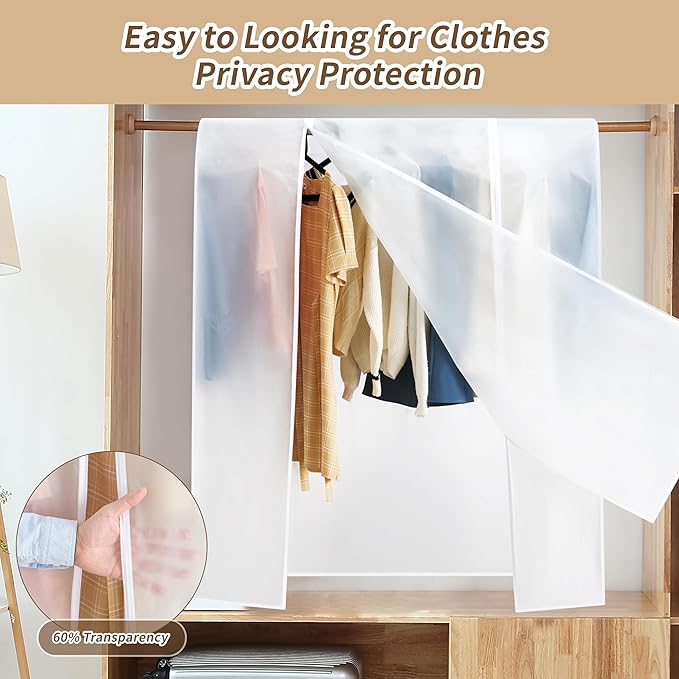Clothes Rack Cover HLC 52" Garment Rack Cover Large PEVA Translucent Clothing Dustproof/Waterproof Cover With 2 Durable Zipper Protector for Suits, Coats, Sweaters, Shirts (Not Including Frame）