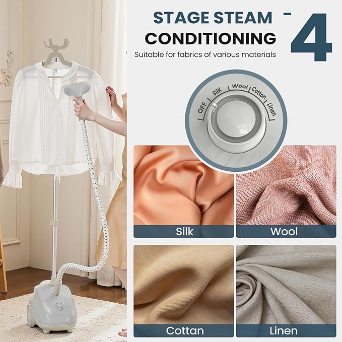 DUMOS Garment Steamer for Clothes Standing, 1500W Efficient Clothes Steamer Standing, 1.7L Water Tank for 55 Min Continuous Steaming with Wheels, Professional Fast Heating Wrinkle Remover