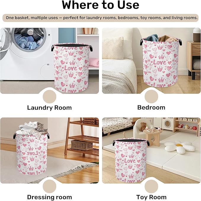 Pink Lovers Laundry Basket - Heavy Duty 60L Dirty Clothes Organizer, Water Resistant Foldable Hamper for Men Women
