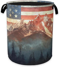 Vintage American Flag Laundry Hamper,Forest Mountain Clothes Hamper for Laundry,Waterproof Oxford Toy Storage Collapsible Hampers for Bedroom, Dorm Room,Bathroom,16x20 Inch