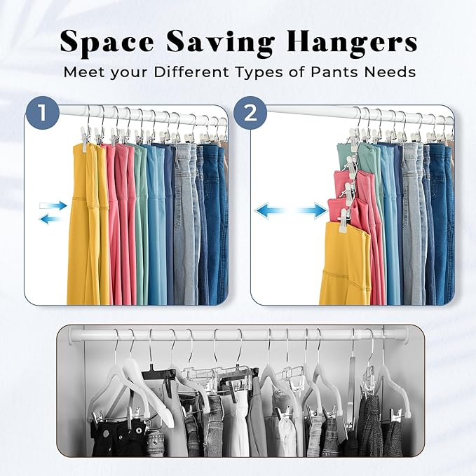 HOUSE DAY Legging and Yoga Pants Hangers with Clips 60 Pack, Closet Organizer Clips, Space Saving Hanging Clips for Hat, Bag, and Home Storage - Ivory