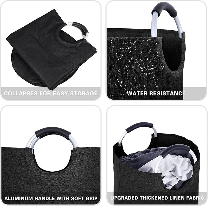 Heavy Duty Laundry Hamper Bag Collapsible, Tall Laundry Basket with Sturdy Handles, Fabric Dirty Clothes Bin for Laundry, College Dorm, Boys, Man, Durable Two-Layer – 90L Black