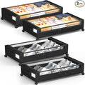Under Bed Storage with Wheels, Square Under Bed Storage Containers, 4 Pack Under The Bed Storage Bins, 60L Under Organizer with Clear Lids, Rolling Underbed Storage For Clothes, Shoes...