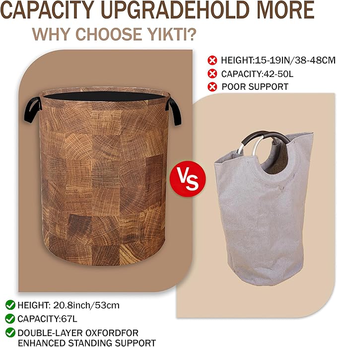 Wood Texture Pattern Laundry Basket,Rustic Farmhouse Clothes Hamper,Oxford Cloth Collapsible Nursery Hamper Storage Organization for Bedroom,Bathroom,Office,College Dorms,16x20 Inch