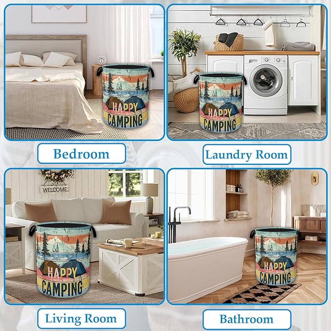 Happy Camping Laundry Basket Collapsible Laundry Hamper, Oxford Cloth Storage Bin for Room/Bathroom/Bedroom/Dormitories 16" X 20.8"