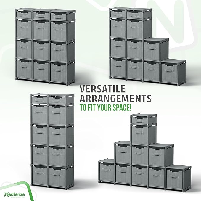12 Cube Storage Organizer With Bins Included - Closet Storage With 12 Storage Bins - Easy To Assemble Storage Unit With Drawers - Closet Organization For Clothes, Bedroom, Nursery, & Toys (Grey)