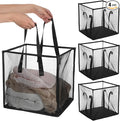 4 Pack Popup Laundry Hamper 13 Inch Collapsible Laundry Baskets with Handles Mesh Clothes Baskets Portable Single Layer Foldable Clothes Hamper Square Bin for Washing, Toy Storage(Black)