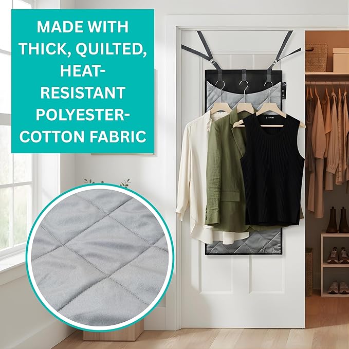 True & Tidy XL Over The Door Protective Clothes Steamer Pad, Ironing and Press Pad, Helps Protect Surfaces While Garment Steaming, with 3 Hanger Hooks