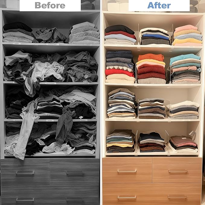 Purse Organizer for Closet Shelf Dividers: 11-inch Tall (Higher Version) Adjustable Clear Acrylic Bag Storage Organizer for Handbags, Sweaters, Towels, Jeans and Shoes on Wood Shelves 4-Pack