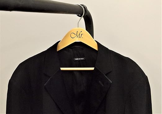 NAHANCO MRMR20017WB Same Sex, Gay Pride Hanger Set, Natural Wood Hangers with Black Imprint (Mr. and Mr.), 17” (2-Piece Set)