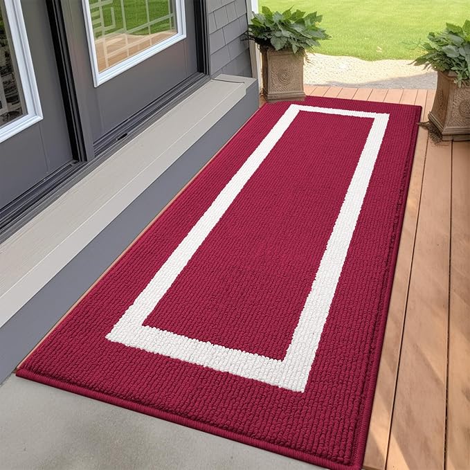 OLANLY Indoor Door Mat, 59x20, Non-Slip Absorbent Resist Dirt Entrance Mat, Washable Low-Profile Inside Entry Doormats for Entryway, Red