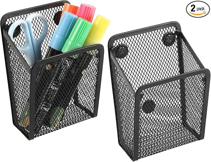 Magnetic Pencil Holder,Mesh Stainless Steel Pen Basket, Metal Writing Utensil Storage Organizer for Whiteboard,Blackboard,Kitchen, Locker, Home, or Office