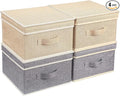 Storage Bins with Lid, Foldable Clothing Storage Box case with Handle for Closet, Bedroom, Home, Gray+Apricot, 13L x 12.5W x 7H inch