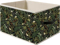 Dark Green Floral Botanical Storage Bin Box with Handles, Rustic Cottagecore Flower Fern Plant Foldable Organizer Basket Toybox for Home Bedroom Bathroom Clothes Toys Books