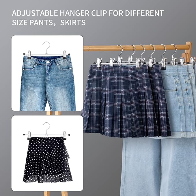 30 Pack Pants Hangers with Clips Skirt Hangers for Women Shorts Hangers Heavy Duty Metal Clothes Hanger for Closet Space Saving Non Slip Trousers Hanger Jeans Hanger for Men,Black,12 Inch