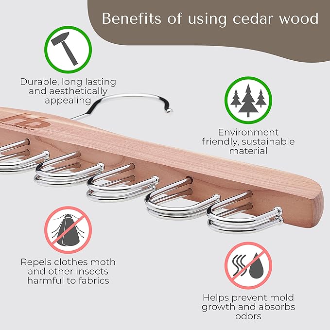 Large Bra Hanger and Bra Organizer for Closet – Tank Top Hanger Space Saving for House, Dorm, Apartment - Foldable Wooden Hangers for Closet Organizer - 20 Hooks - Cedar Wood, Natural, 2 Pack