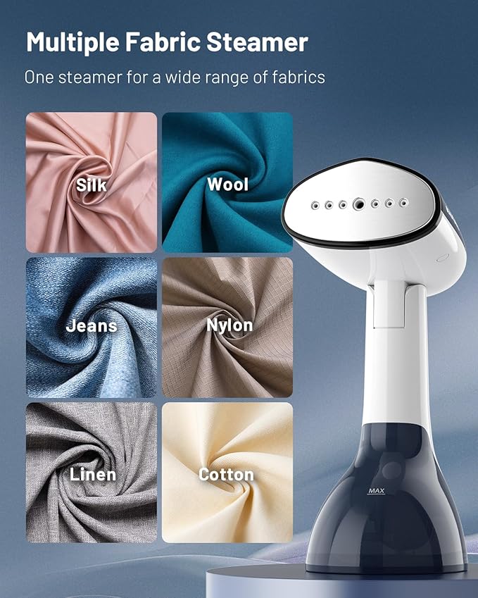 BEAUTURAL Steamer for Clothes, Portable Handheld Garment Fabric Wrinkles Remover, Aluminun Heating Plate, 35-Second Fast Heat-up, Large Detachable Water Tank (Only for 120V)