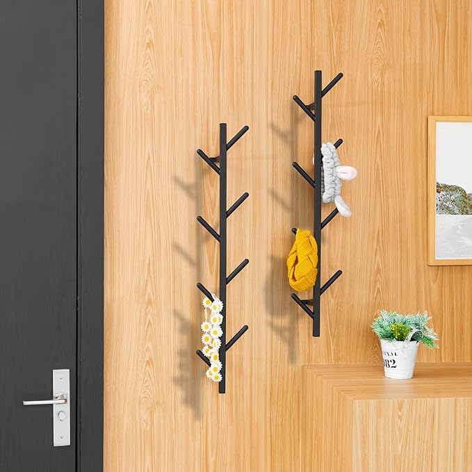 Modern Heavy Duty Coat Hanger Set of 2 - Wall Mount Hat Rack for Cowboy Hats, Baseball Caps & Jackets - Black Metal Coat Stand