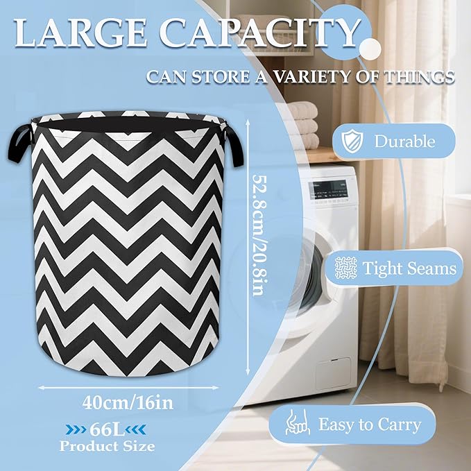Black Lines Geometric Laundry Basket Collapsible Laundry Hamper Oxford Clothes Toy Storage Bin for Bathroom Bedroom Room Decor 16 X 20.8 Inch