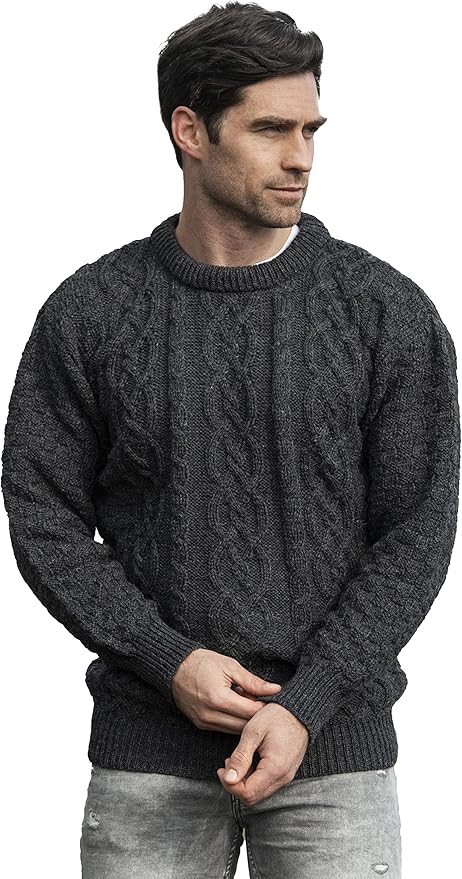 Aran Crafts Basket Stitch Crew Neck Sweater (100% Wool)