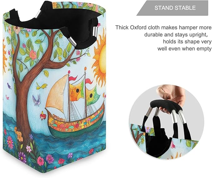 xigua Sun and Ship Large Laundry Hamper with Handle, Foldable Clothes Hamper Collapsible Storage Basket for Toys and Clothes Organization in Bedroom, Bathroom, and Laundry Room