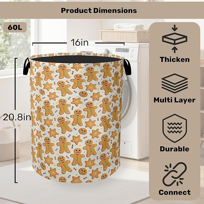 Cookie Pattern Laundry Basket with Handles - Extra Large Foldable Hamper for Bathroom/Laundry/Bedroom/Dorm, Washable Fabric Storage Bin