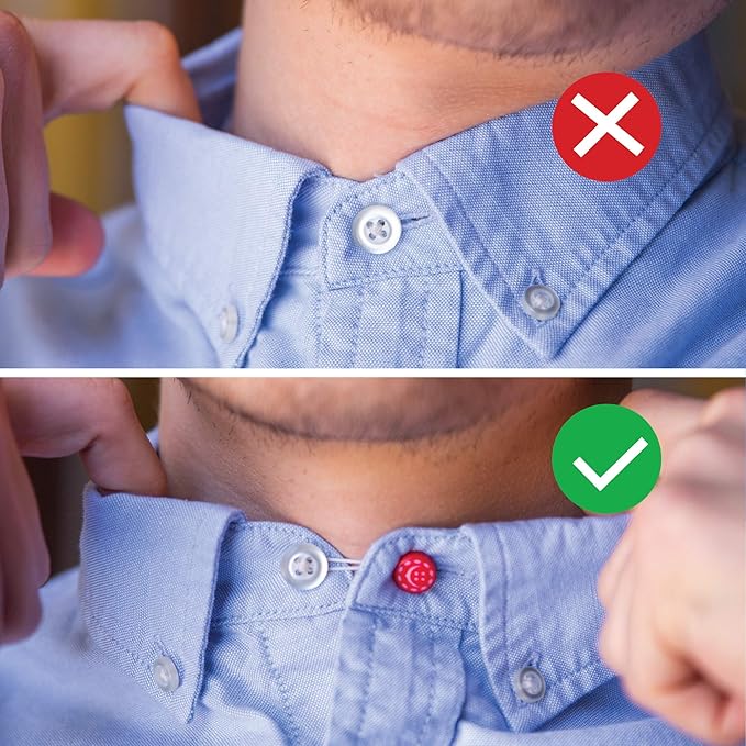 Premium Collar Extenders Elastic Button Extender 2-in-1 for Unisex Shirts - Made in North America - Red, White