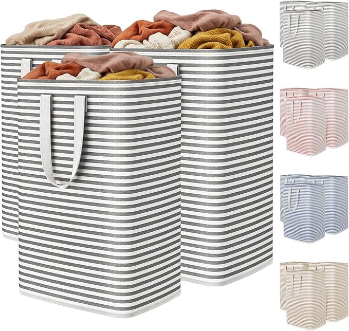 Lifewit 3 Pack Laundry Hamper Large Collapsible Laundry Baskets, Freestanding Waterproof Clothes Hamper with Easy Carry Handles in Laundry Room Bedroom Bathroom College Dorm, Black, 3 x 80L