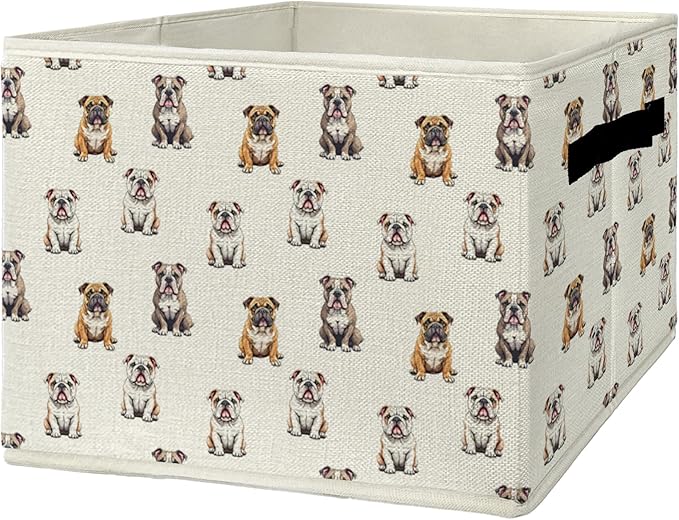 English Bulldog Gifts Storage Bins & Boxes with Handles, Dog Foldable Basket for Organizing Dog Lovers, English Bulldog Collapsible Laundry Hampers Basket for Bedroom Bathroom Clothes Toys Books