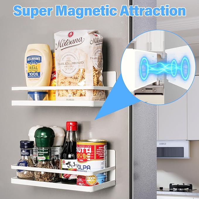 2 Pack Magnetic Spice Rack for Refrigerator, Magnetic Shelf for Side of Refrigerator, Space Saving Kitchen Organization Shelf Organizer for Cabinet