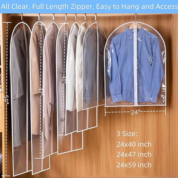 59" Clear Garment Bags for Hanging Clothes,Dustproof Suit Bag for Closet Storage,Transparent Plastic Garment Clothes Suit Cover Bags with Zipper for Coats (5 Pack - Clear 59")