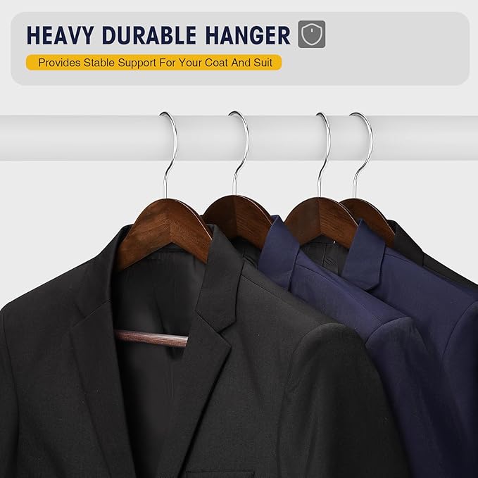 Suit Hangers 6 Pack Wooden Coat Hangers,Wide Shoulder Hangers with Non Slip Pants Holder,Heavy Duty Clothes Hangers,Suit Hangers for Men,for Women,for Suit,Coat,Jacket,Pants (Walnut