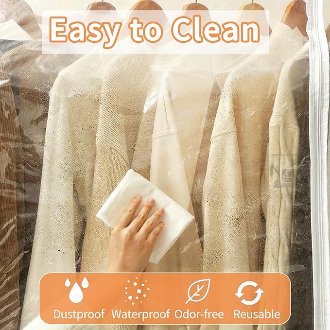 Clear Garment Rack Cover for Clothes Rack Cover with 2 Smooth Zipper Clothing Dustproof Waterproof Protector Cover (Medium - 59 x 20 x 59 inch)