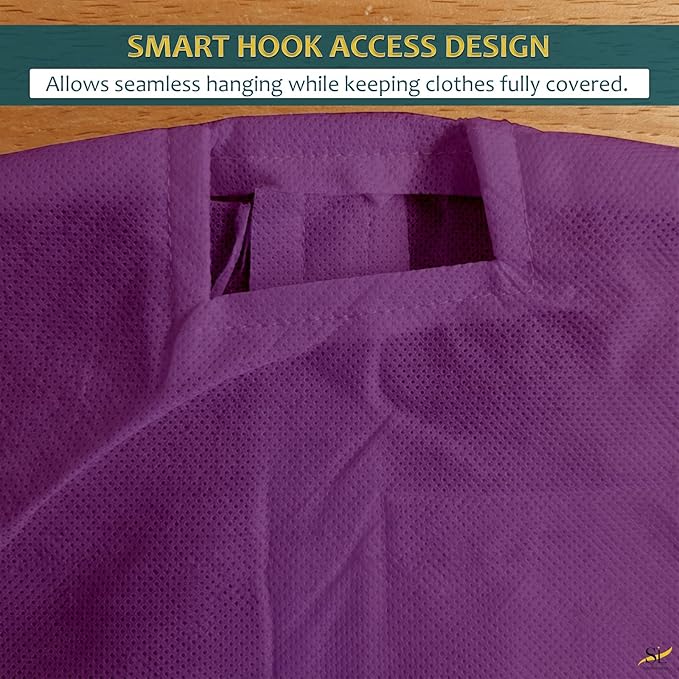 50" Garment Bags for Hanging Clothes, Pack of 3 Suit & Dress Covers for Storage and Travel, Long Gown Bags with Zipper, Plum Purple