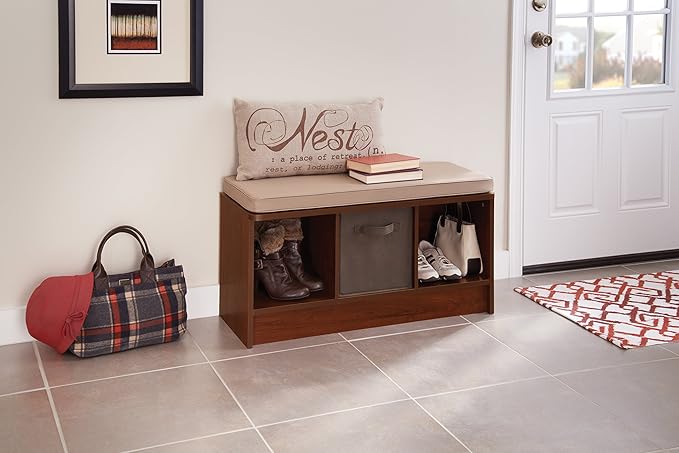ClosetMaid 1309 3-Cube Storage Bench, Dark Cherry with Tan Cushion